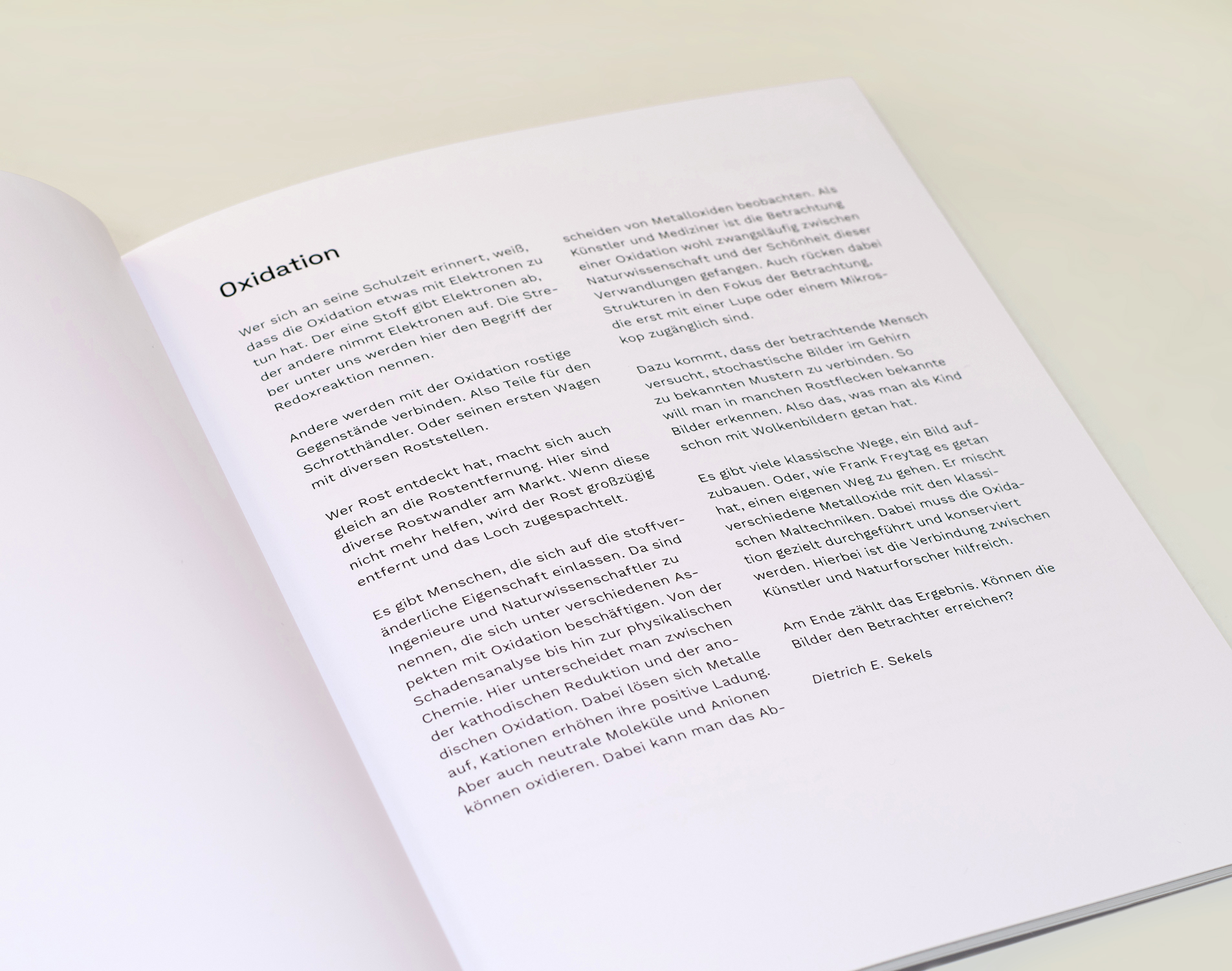 Detailansicht einer Seite aus dem Kunstbuch „Oxidation“
